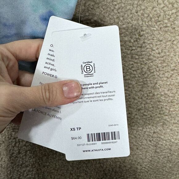 Athleta Conscious Crop Top Womens XS Solarize Chrome Blue Printed A-C Bra‎ NEW - Picture 5 of 11